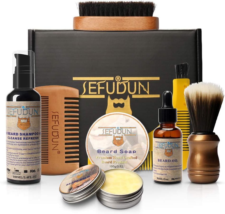 SEFUDUN 5-in-1 Beard Grooming Kit for Men, Moustache Treatment Set